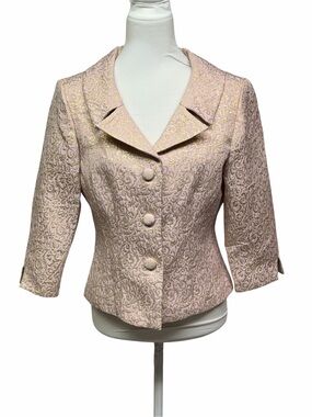 Eliza J Pink Metallic Brocade Cropped Jacket